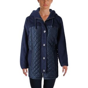 LUCKY BRAND Womens Medium Navy Wool Quilted Puffer Hooded Winter Jacket